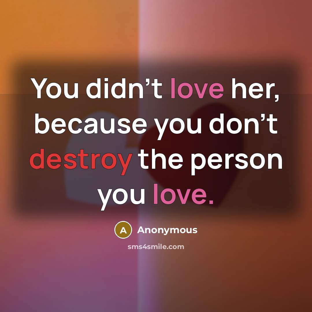 “You didn't love her, because you don't destroy the person you love.” quote by Anonymous