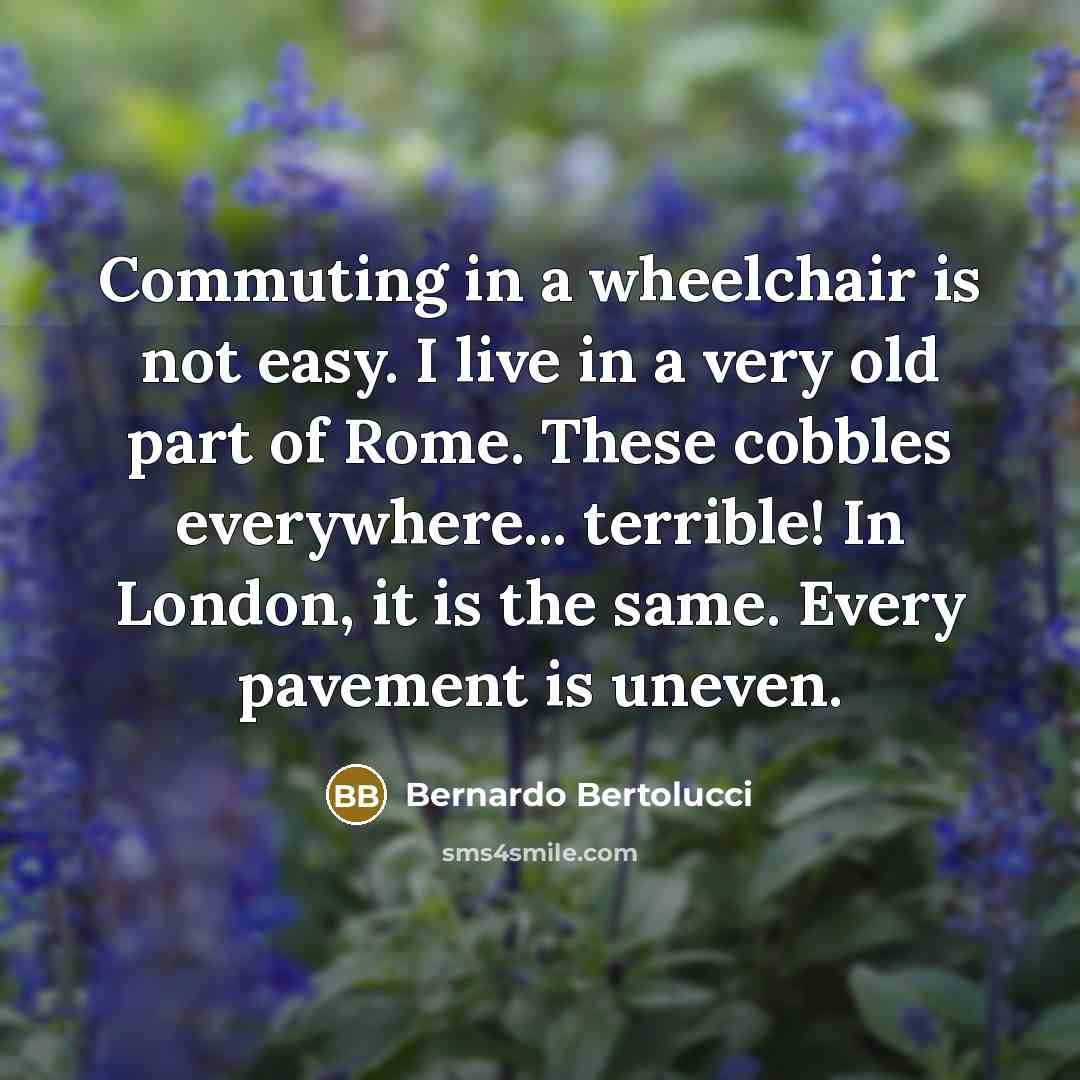 “Commuting in a wheelchair is not easy. I live in a very old part of Rome. These cobbles everywhere... terrible! In London, it is the same. Every pavement is uneven.” quote by Bernardo Bertolucci