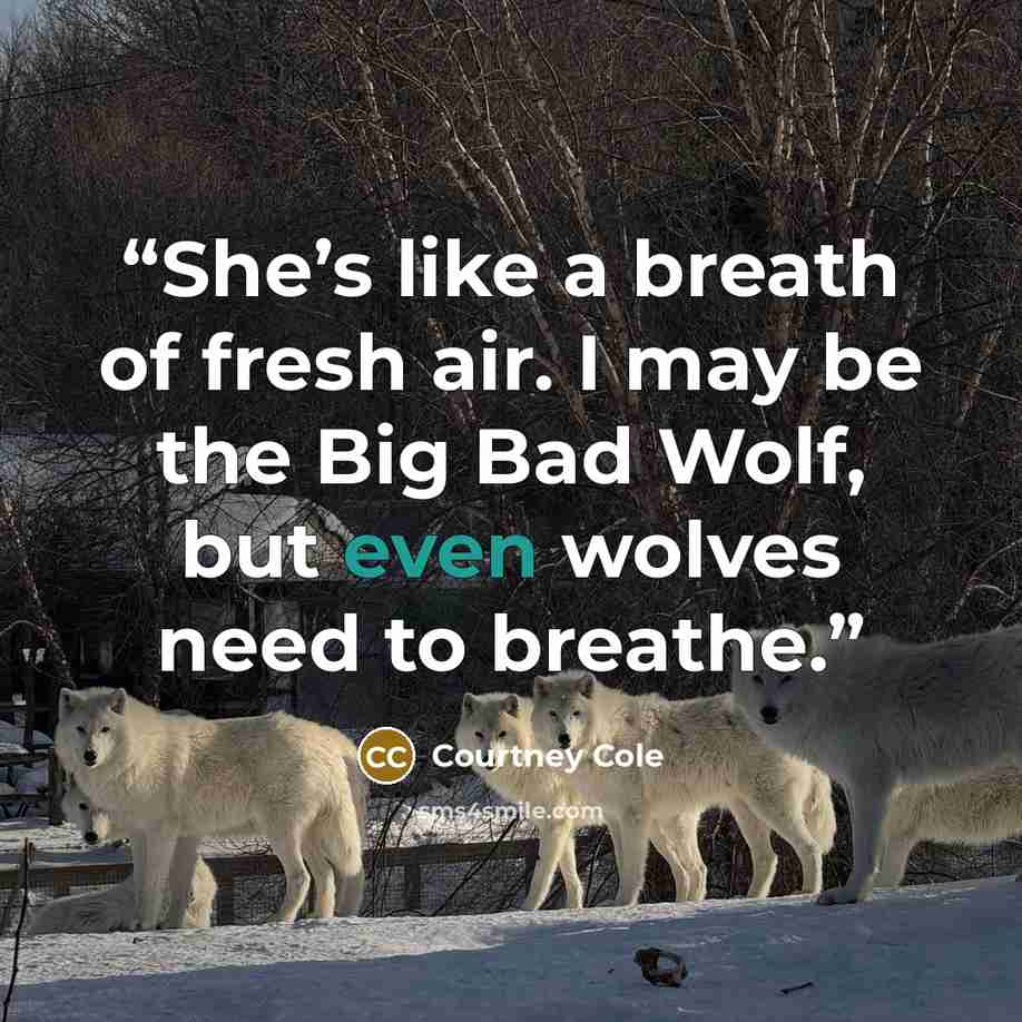 “She’s like a breath of fresh air. I may be the Big Bad Wolf, but even wolves need to breathe.” quote by Courtney Cole