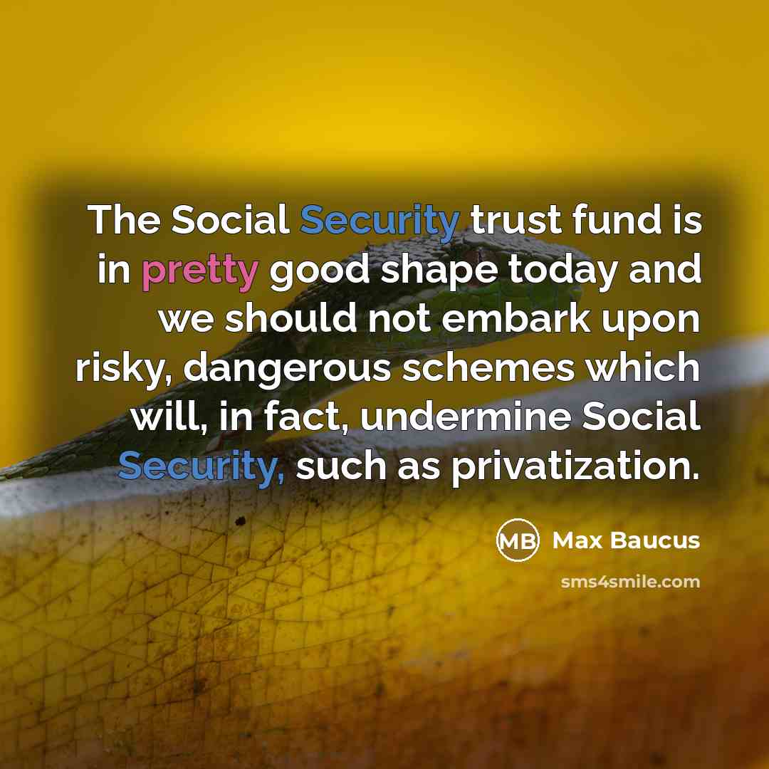 “The Social Security trust fund is in pretty good shape today and we should not embark upon risky, dangerous schemes which will, in fact, undermine Social Security, such as privatization.” quote by Max Baucus