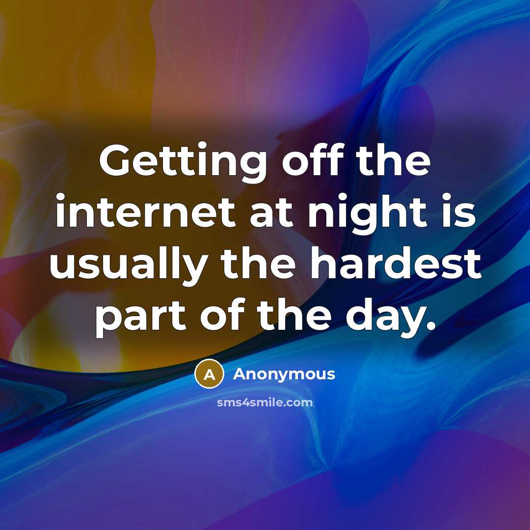 “Getting off the internet at night is usually the hardest part of the day.” quote by Anonymous