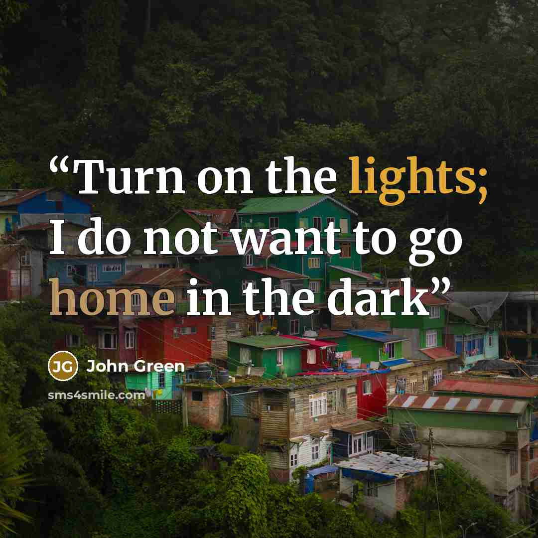 “Turn on the lights; I do not want to go home in the dark” quote by John Green