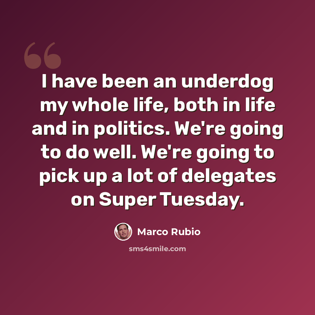 “I have been an underdog my whole life, both in life and in politics. We're going to do well. We're going to pick up a lot of delegates on Super Tuesday.” quote by Marco Rubio