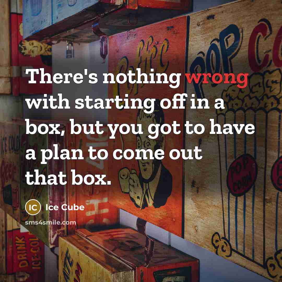 “There's nothing wrong with starting off in a box, but you got to have a plan to come out that box.” quote by Ice Cube