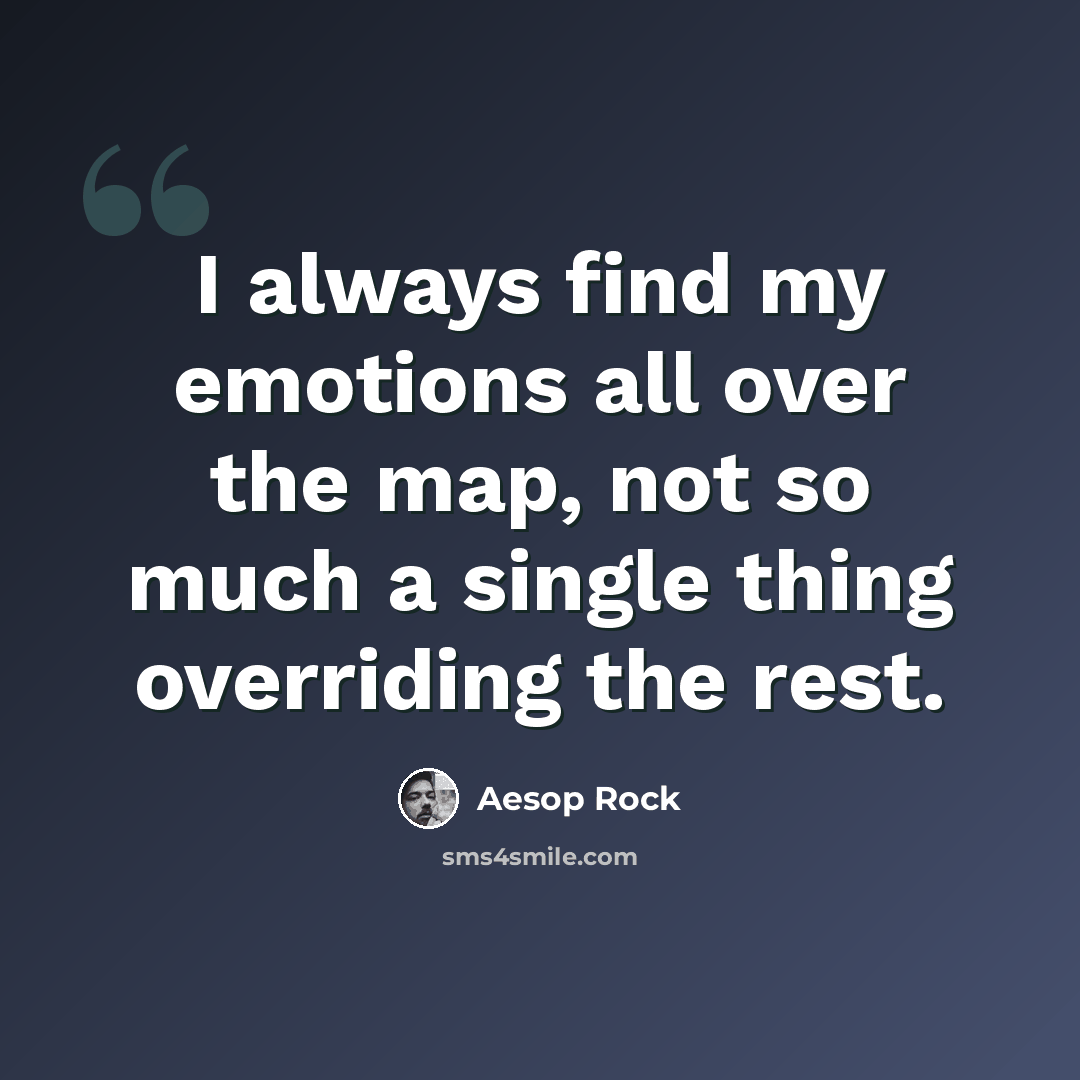 “I always find my emotions all over the map, not so much a single thing overriding the rest.” quote by Aesop Rock