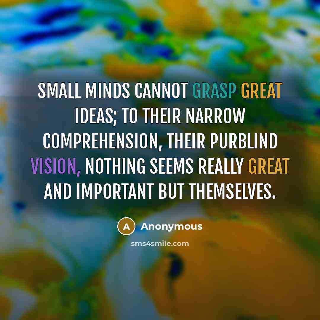 “Small minds cannot grasp great ideas; to their narrow comprehension, their purblind vision, nothing seems really great and important but themselves.” quote by Anonymous