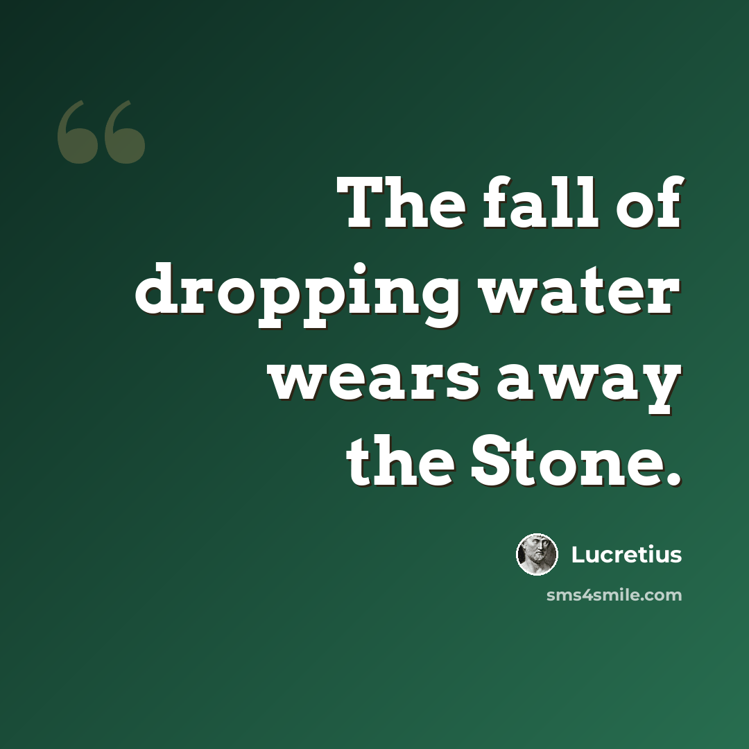 “The fall of dropping water wears away the Stone.” quote by Lucretius