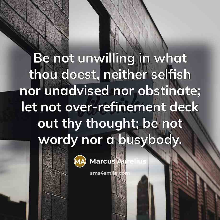 “Be not unwilling in what thou doest, neither selfish nor unadvised nor obstinate; let not over-refinement deck out thy thought; be not wordy nor a busybody.” quote by Marcus Aurelius