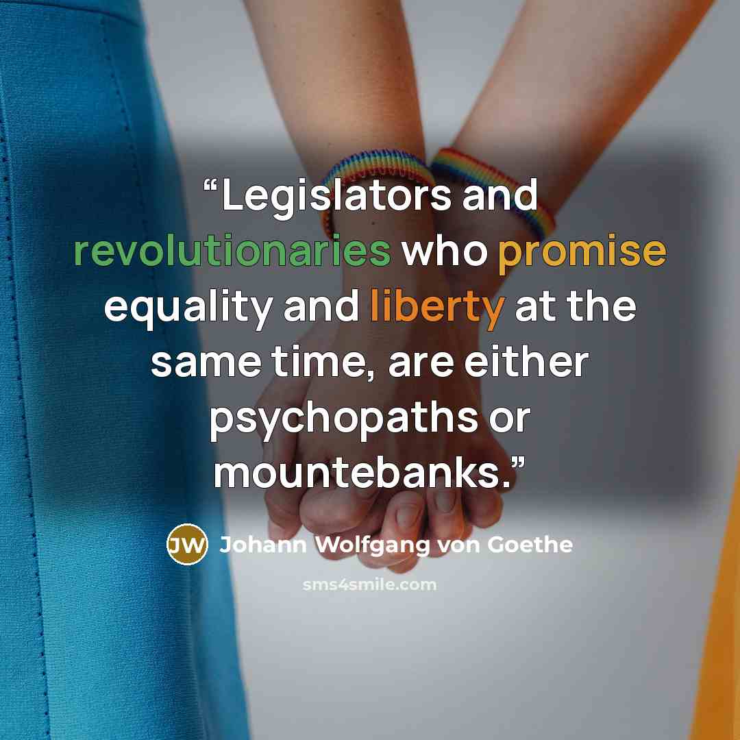 “Legislators and revolutionaries who promise equality and liberty at the same time, are either psychopaths or mountebanks.” quote by Johann Wolfgang von Goethe