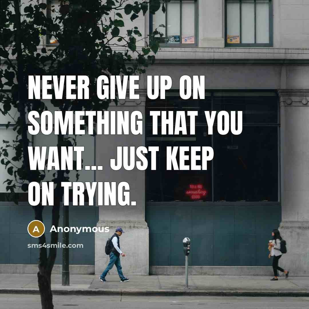 “Never give up on something that you want... just keep on trying.” quote by Anonymous