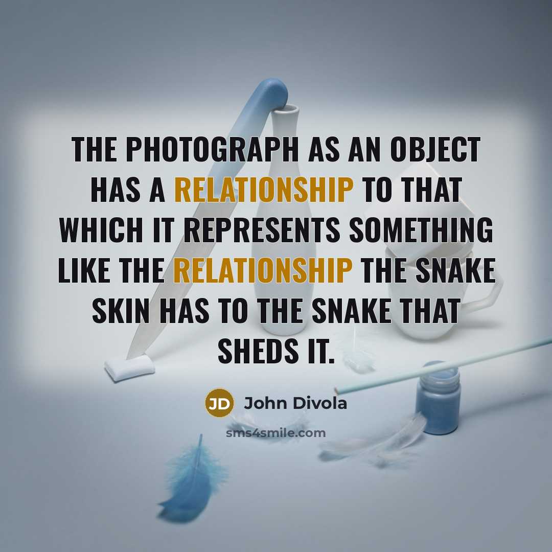 “The photograph as an object has a relationship to that which it represents something like the relationship the snake skin has to the snake that sheds it.” quote by John Divola