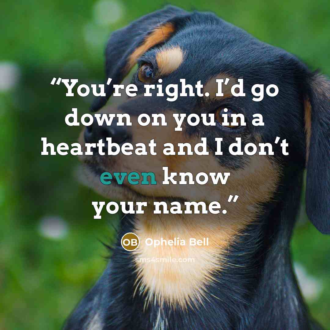 “You’re right. I’d go down on you in a heartbeat and I don’t even know your name.” quote by Ophelia Bell