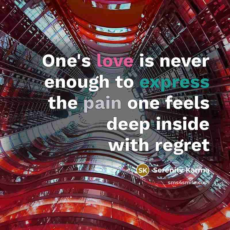 “One's love is never enough to express the pain one feels deep inside with regret” quote by Serenity Karma