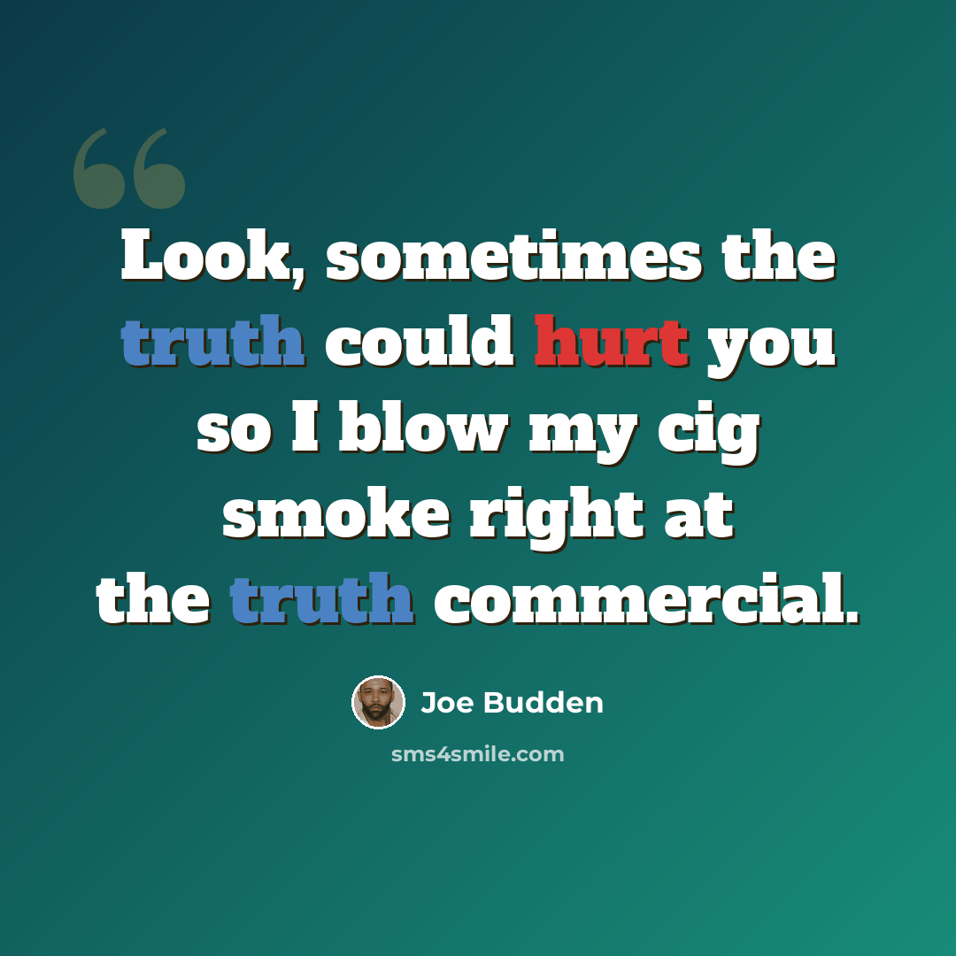 “Look, sometimes the truth could hurt you so I blow my cig smoke right at the truth commercial.” quote by Joe Budden