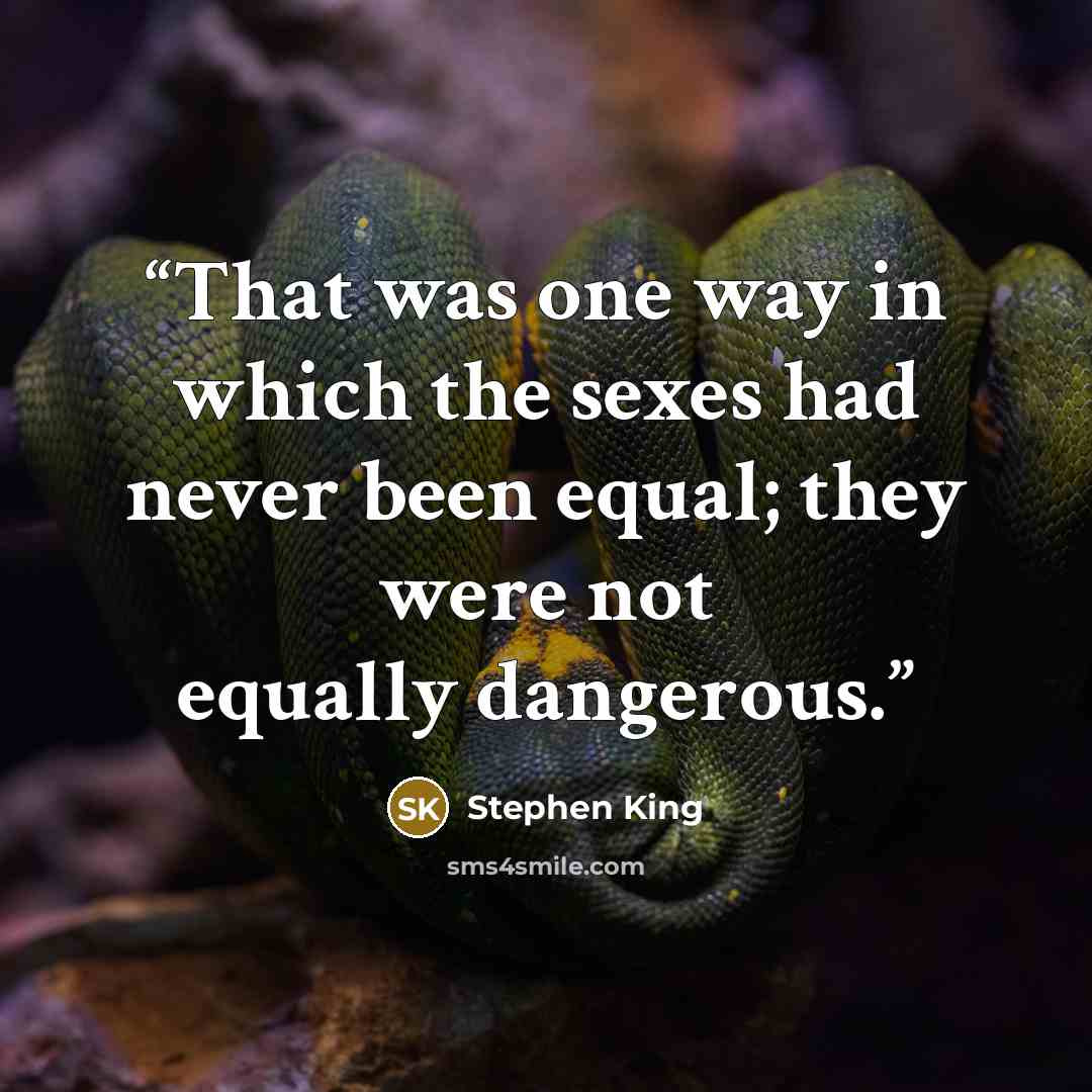 “That was one way in which the sexes had never been equal; they were not equally dangerous.” quote by Stephen King