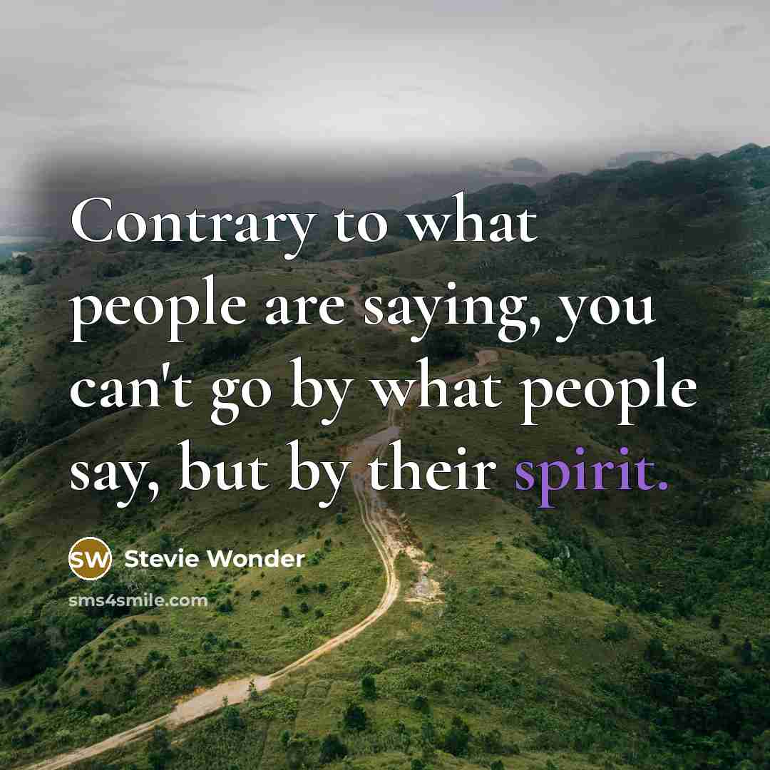“Contrary to what people are saying, you can't go by what people say, but by their spirit.” quote by Stevie Wonder