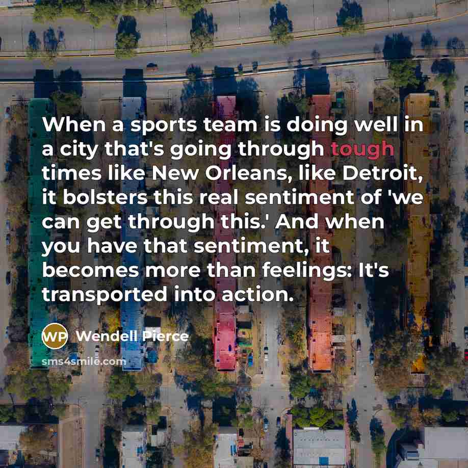 “When a sports team is doing well in a city that's going through tough times like New Orleans, like Detroit, it bolsters this real sentiment of 'we can get through this.' And when you have that sentiment, it becomes more than feelings: It's transported into action.” quote by Wendell Pierce