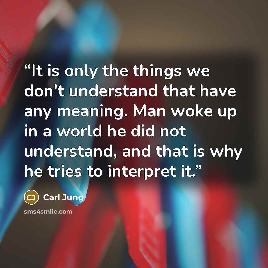 “It is only the things we don't understand that have any meaning. Man woke up in a world he did not understand, and that is why he tries to interpret it.” quote by Carl Jung