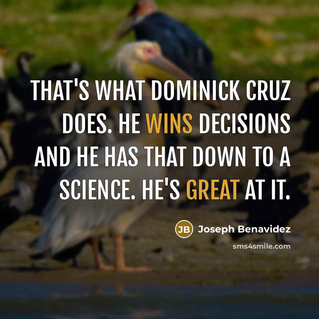 “That's what Dominick Cruz does. He wins decisions and he has that down to a science. He's great at it.” quote by Joseph Benavidez