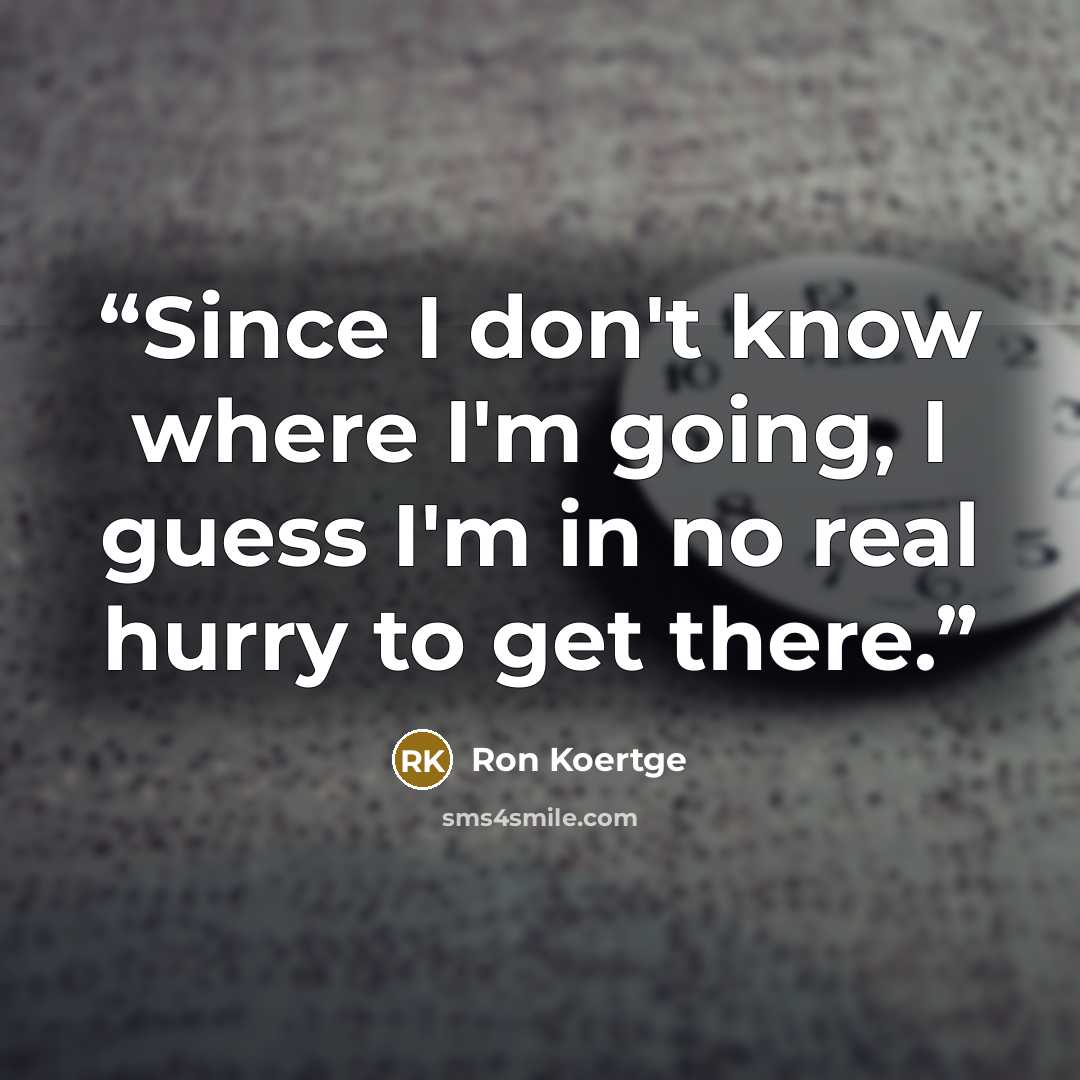 “Since I don't know where I'm going, I guess I'm in no real hurry to get there.” quote by Ron Koertge