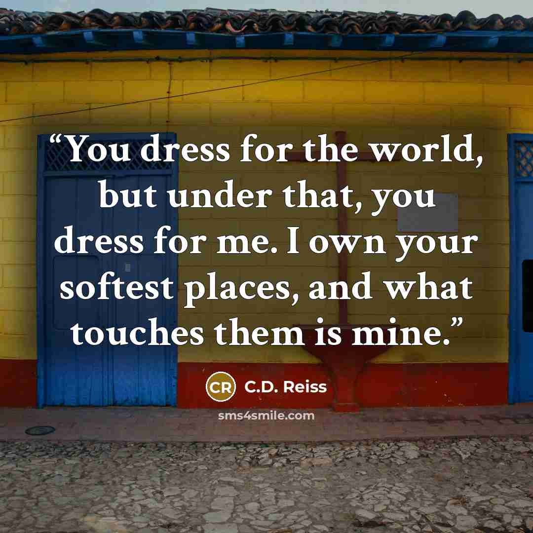 “You dress for the world, but under that, you dress for me. I own your softest places, and what touches them is mine.” quote by C.D. Reiss