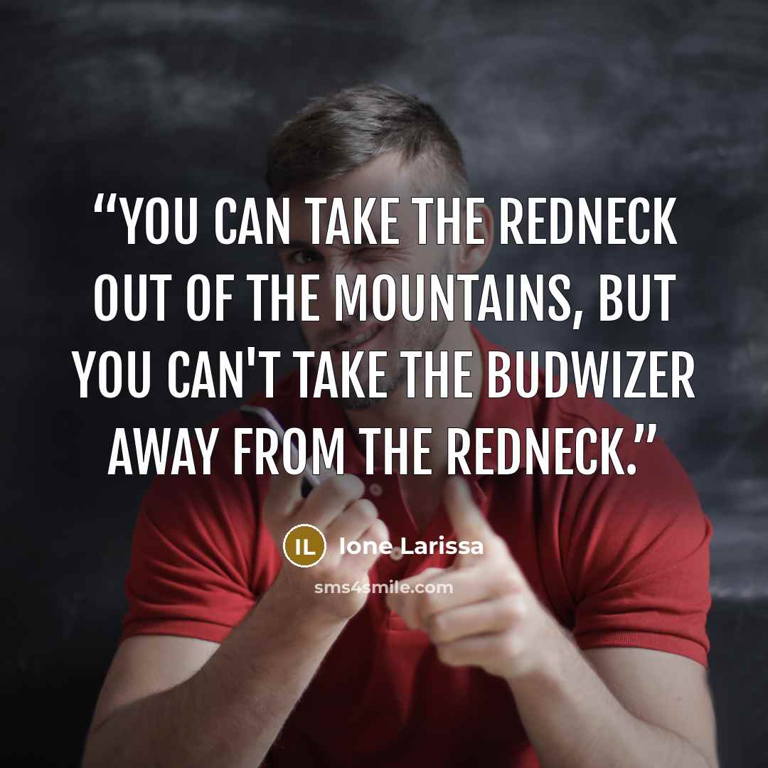 “You can take the redneck out of the mountains, but you can't take the budwizer away from the redneck.” quote by Ione Larissa