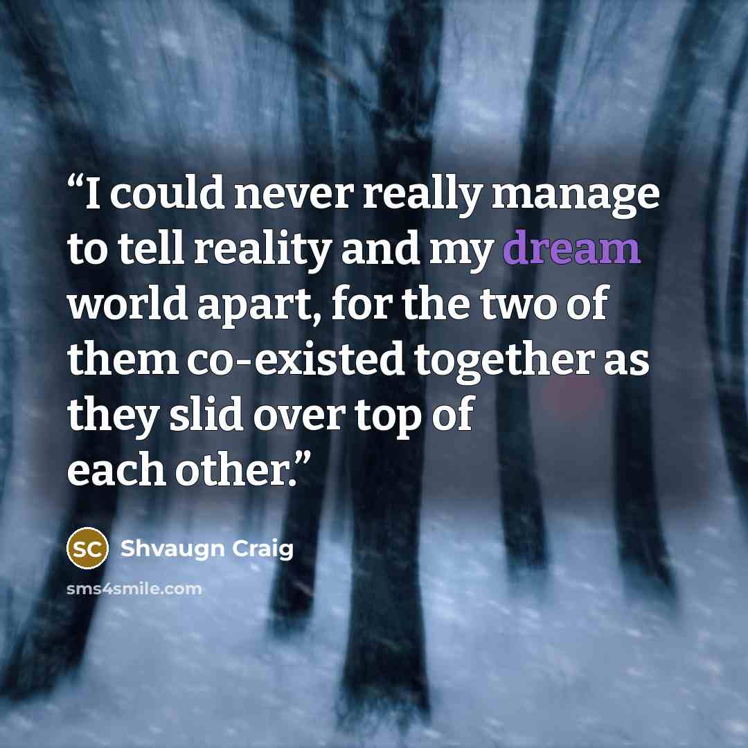 “I could never really manage to tell reality and my dream world apart, for the two of them co-existed together as they slid over top of each other.” quote by Shvaugn Craig