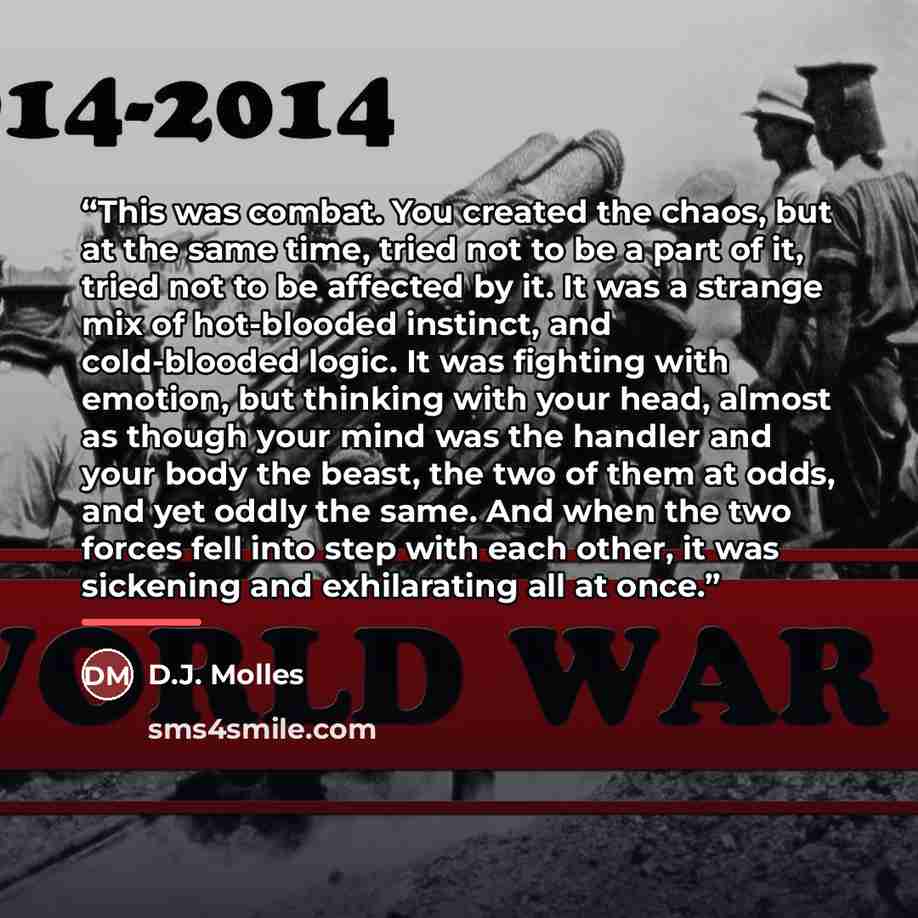 “This was combat. You created the chaos, but at the same time, tried not to be a part of it, tried not to be affected by it. It was a strange mix of hot-blooded instinct, and cold-blooded logic. It was fighting with emotion, but thinking with your head, almost as though your mind was the handler…” quote by D.J. Molles