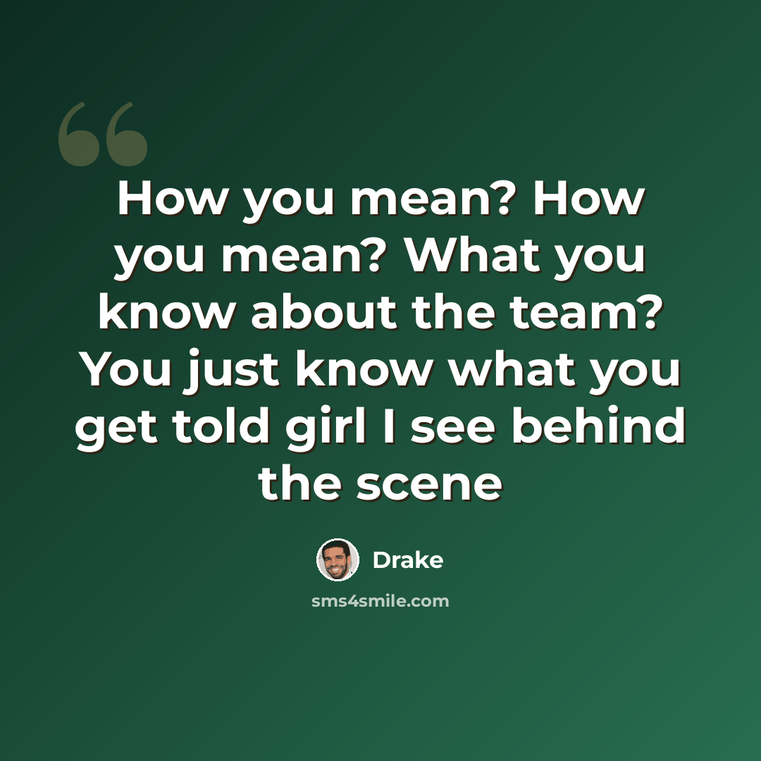 “How you mean? How you mean? What you know about the team? You just know what you get told girl I see behind the scene” quote by Drake