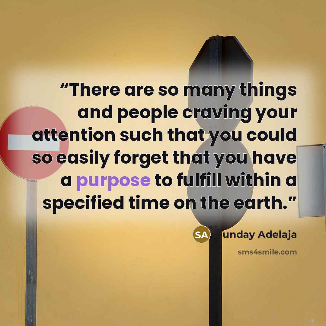 “There are so many things and people craving your attention such that you could so easily forget that you have a purpose to fulfill within a specified time on the earth.” quote by Sunday Adelaja