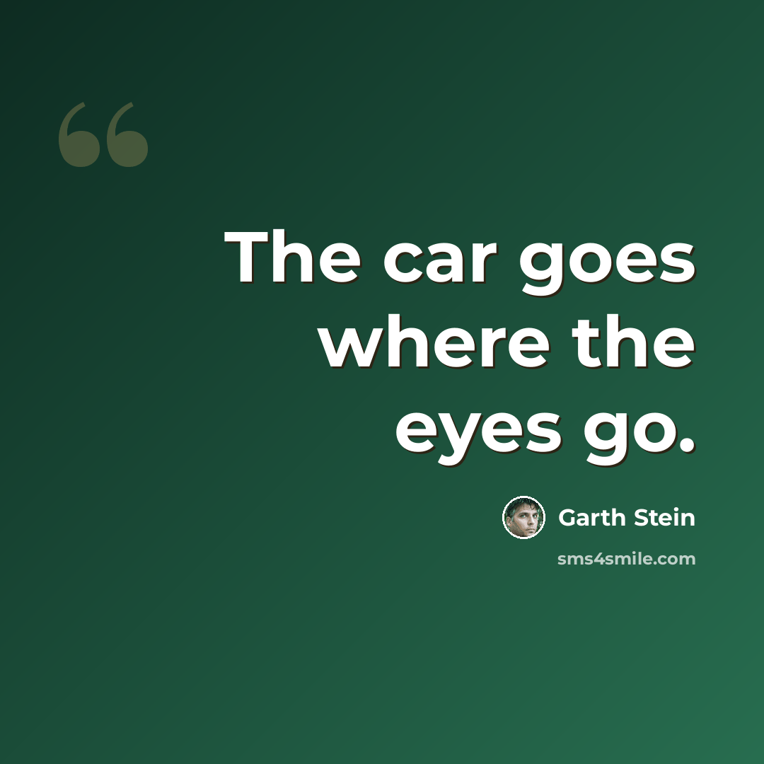“The car goes where the eyes go.” quote by Garth Stein
