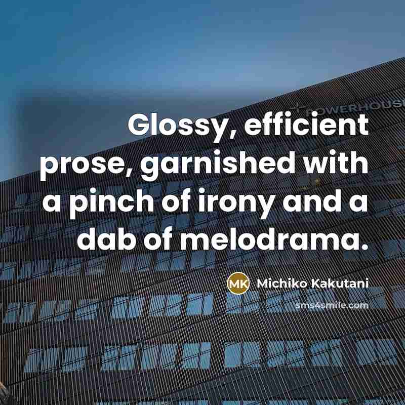 “Glossy, efficient prose, garnished with a pinch of irony and a dab of melodrama.” quote by Michiko Kakutani