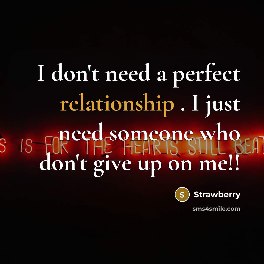 “I don't need a perfect relationship . I just need someone who don't give up on me!!” quote by Strawberry