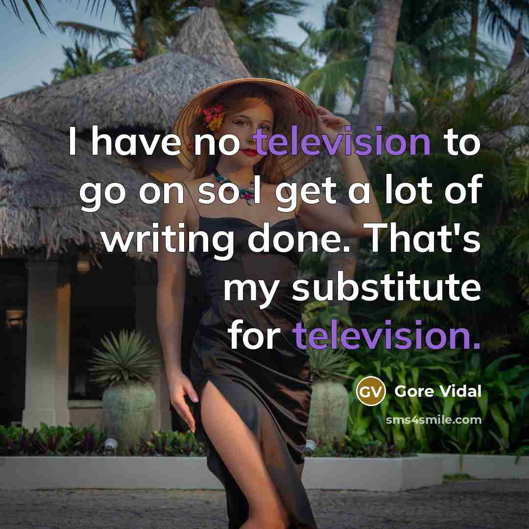 “I have no television to go on so I get a lot of writing done. That's my substitute for television.” quote by Gore Vidal