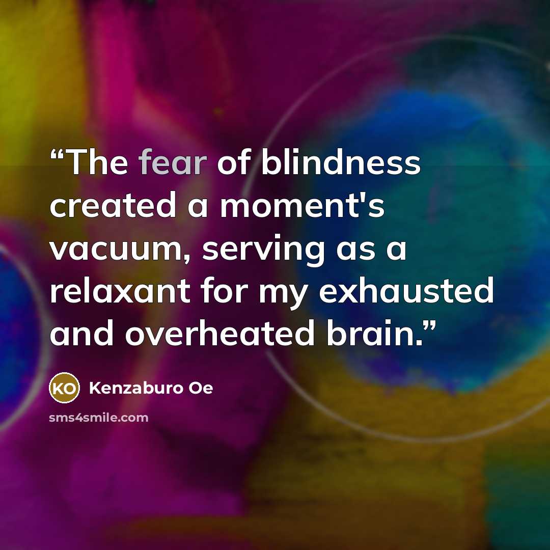 “The fear of blindness created a moment's vacuum, serving as a relaxant for my exhausted and overheated brain.” quote by Kenzaburō Ōe
