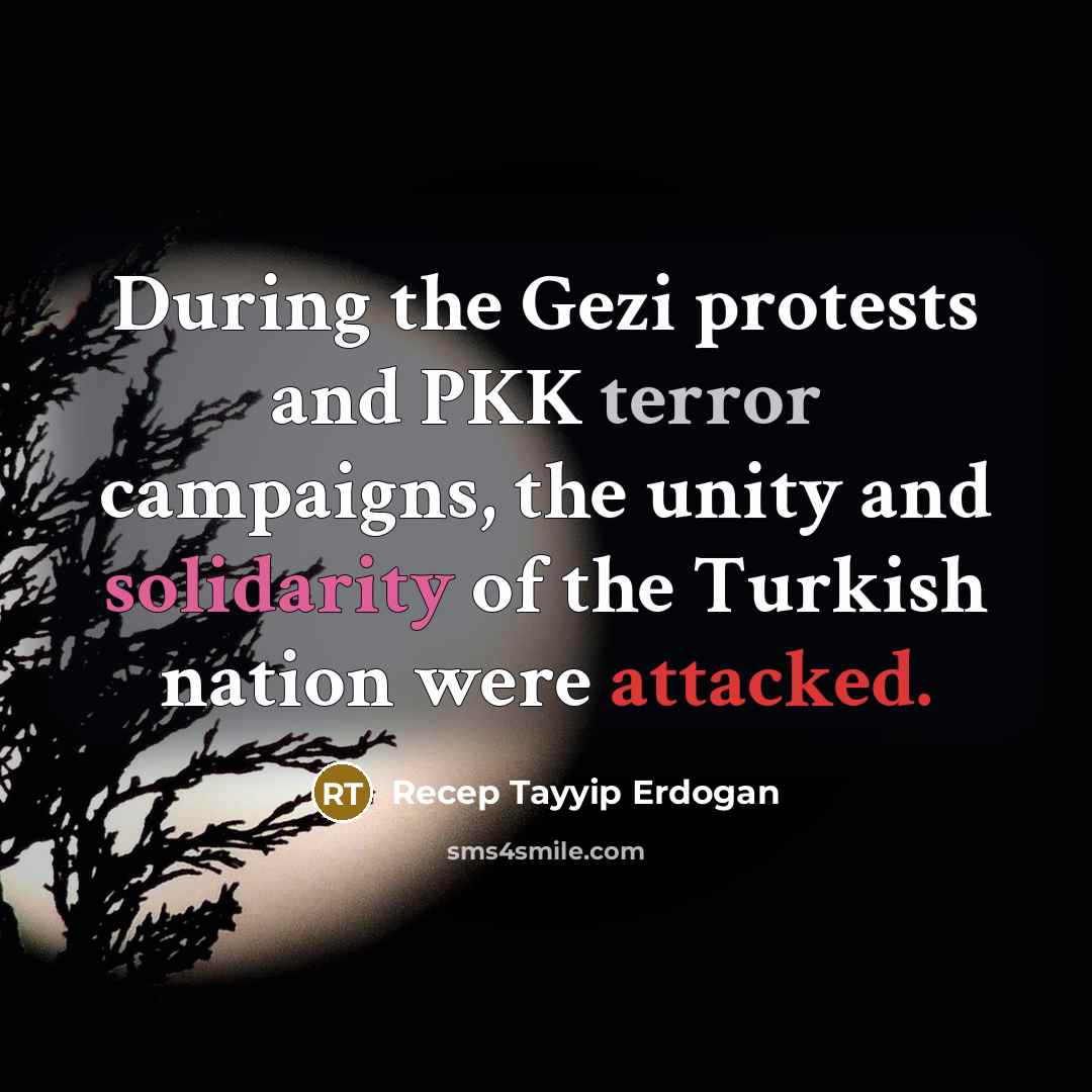 “During the Gezi protests and PKK terror campaigns, the unity and solidarity of the Turkish nation were attacked.” quote by Recep Tayyip Erdogan