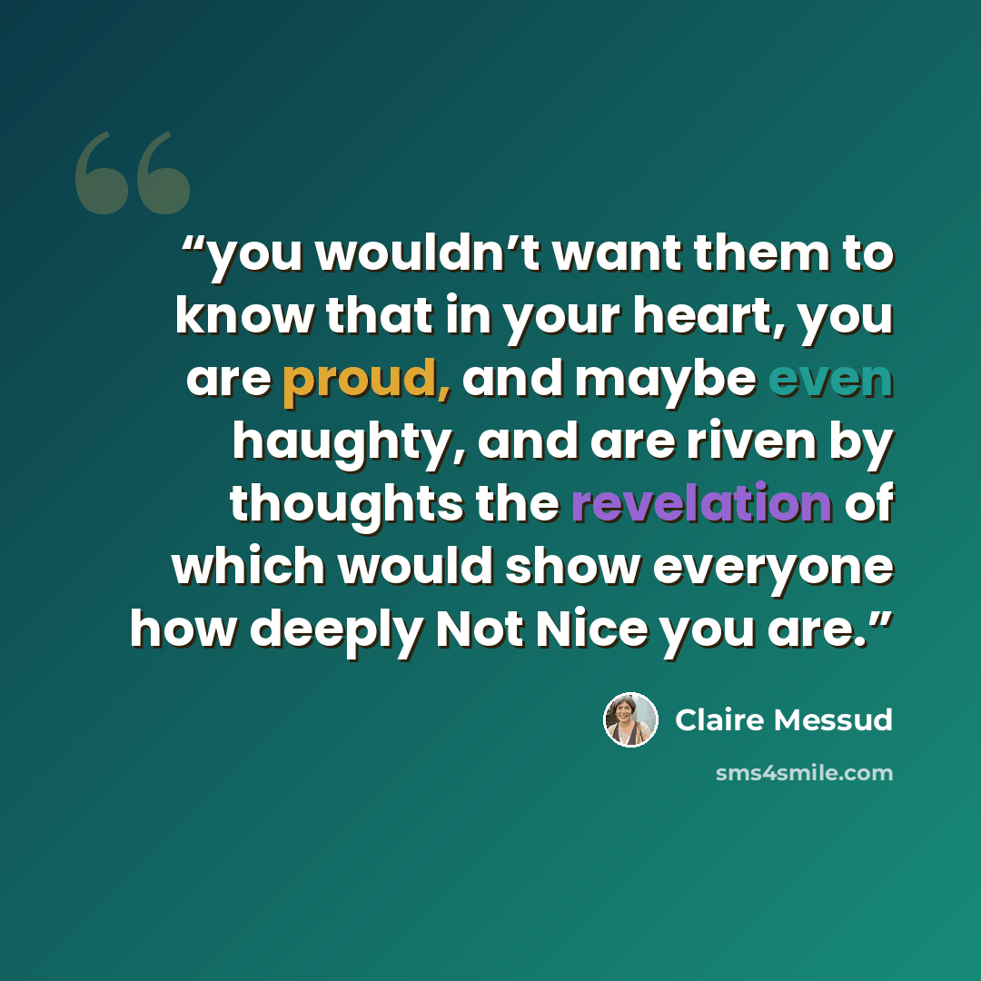 “you wouldn’t want them to know that in your heart, you are proud, and maybe even haughty, and are riven by thoughts the revelation of which would show everyone how deeply Not Nice you are.” quote by Claire Messud