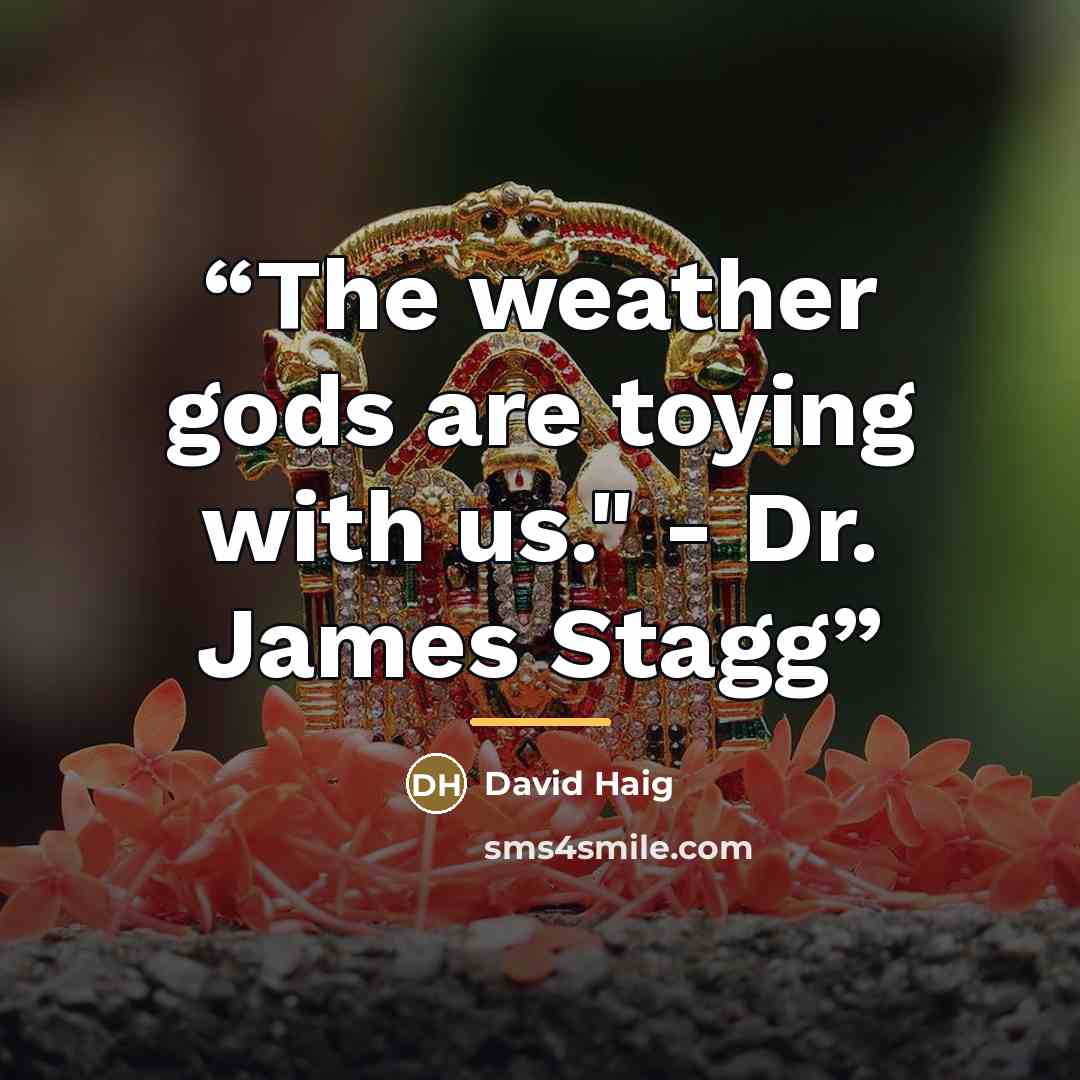 “The weather gods are toying with us." - Dr. James Stagg” quote by David Haig