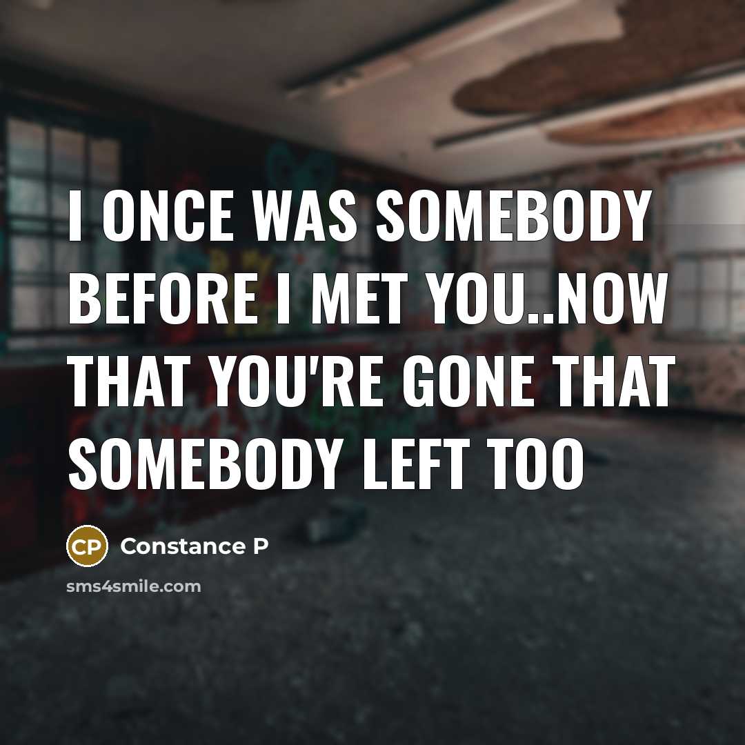 “I once was somebody before I met you..now that you're gone that somebody left too” quote by Constance P