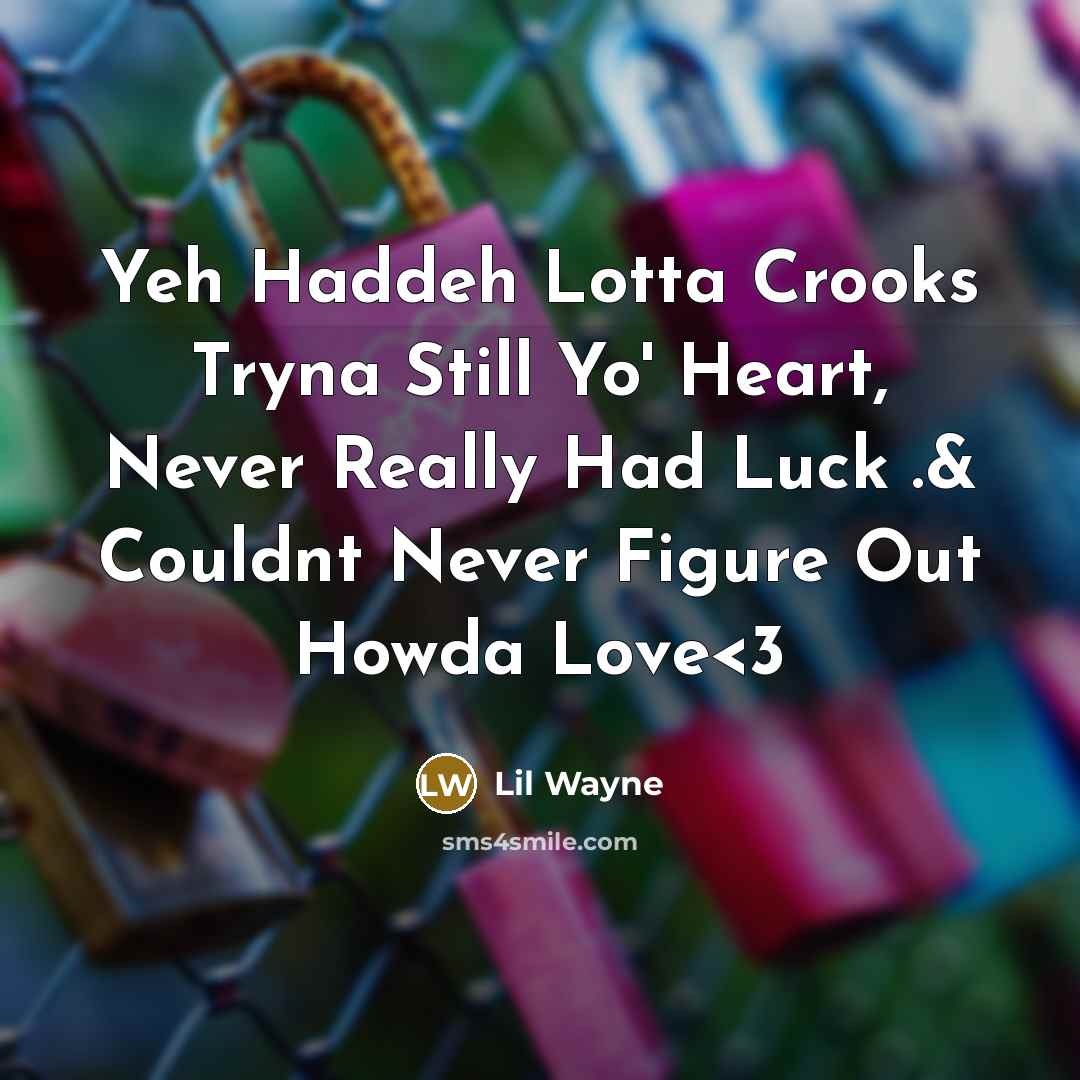 “Yeh Haddeh Lotta Crooks Tryna Still Yo' Heart, Never Really Had Luck .& Couldnt Never Figure Out Howda Love” quote by Lil Wayne