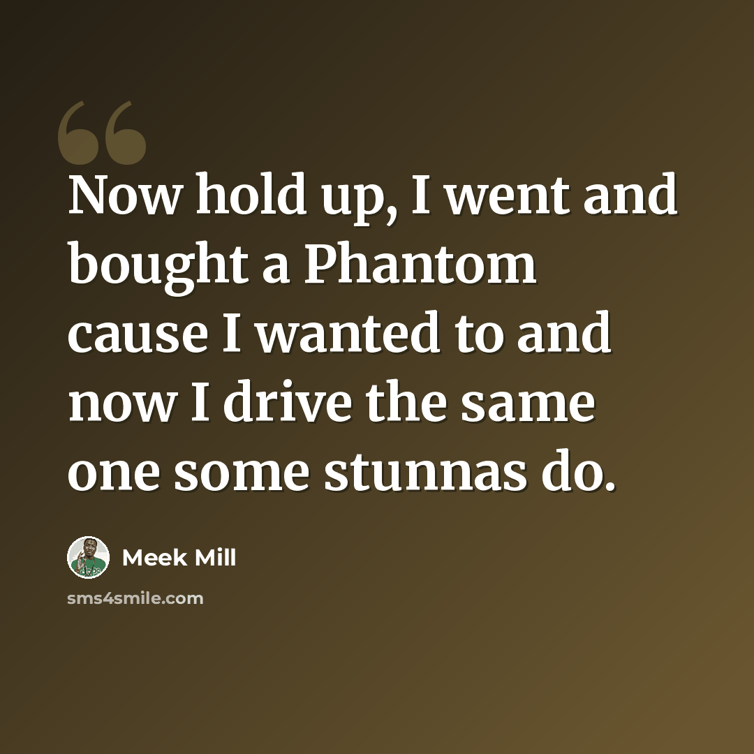 “Now hold up, I went and bought a Phantom cause I wanted to and now I drive the same one some stunnas do.” quote by Meek Mill