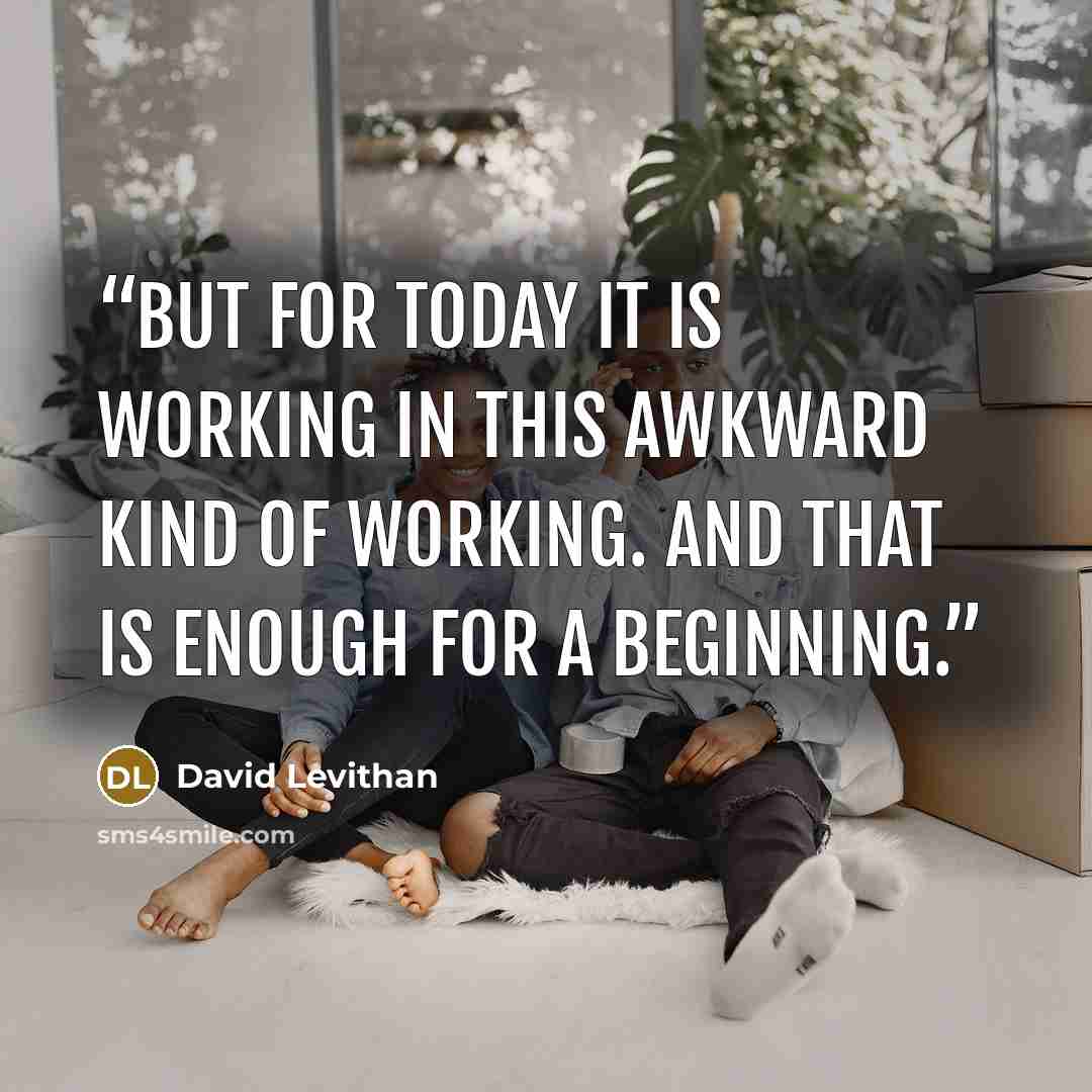 “But for today it is working in this awkward kind of working. And that is enough for a beginning.” quote by David Levithan