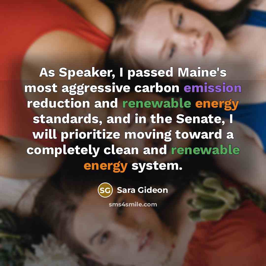 “As Speaker, I passed Maine's most aggressive carbon emission reduction and renewable energy standards, and in the Senate, I will prioritize moving toward a completely clean and renewable energy system.” quote by Sara Gideon
