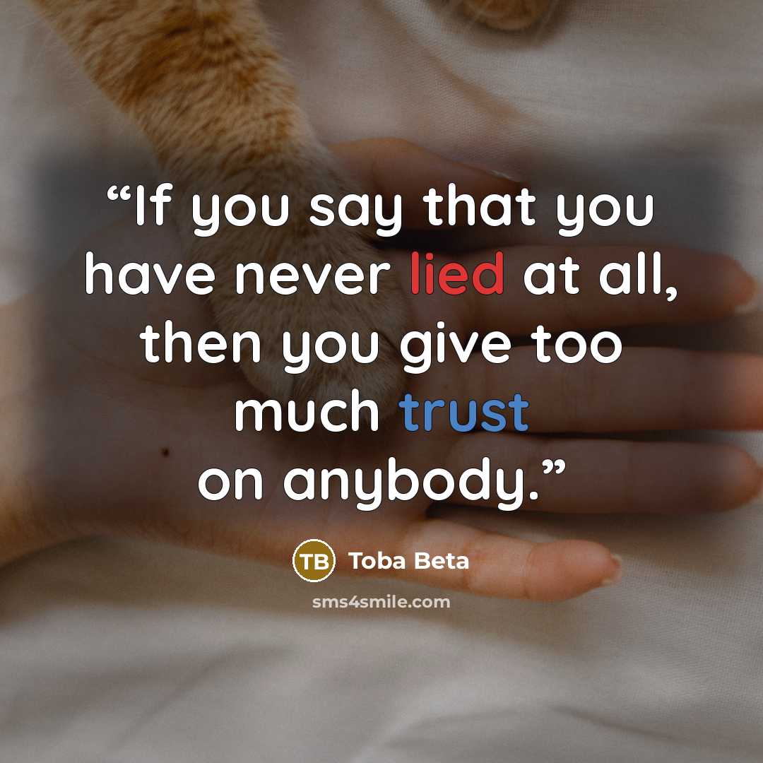“If you say that you have never lied at all, then you give too much trust on anybody.” quote by Toba Beta