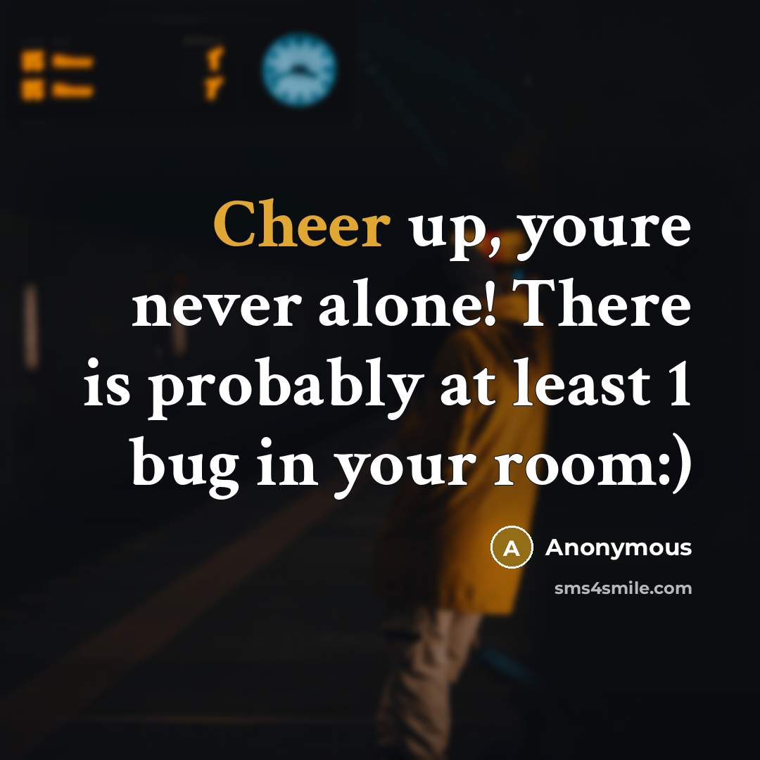 “Cheer up, youre never alone! There is probably at least 1 bug in your room:)” quote by Anonymous