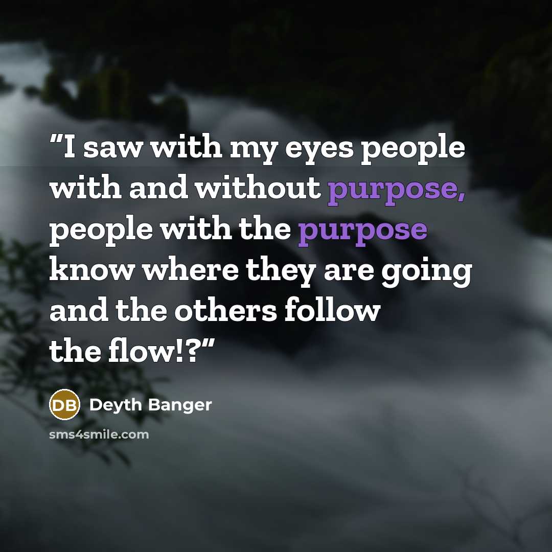 “I saw with my eyes people with and without purpose, people with the purpose know where they are going and the others follow the flow!?” quote by Deyth Banger
