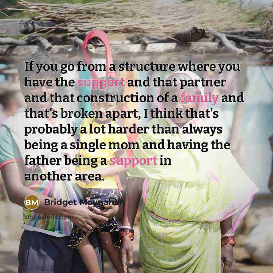 “If you go from a structure where you have the support and that partner and that construction of a family and that's broken apart, I think that's probably a lot harder than always being a single mom and having the father being a support in another area.” quote by Bridget Moynahan