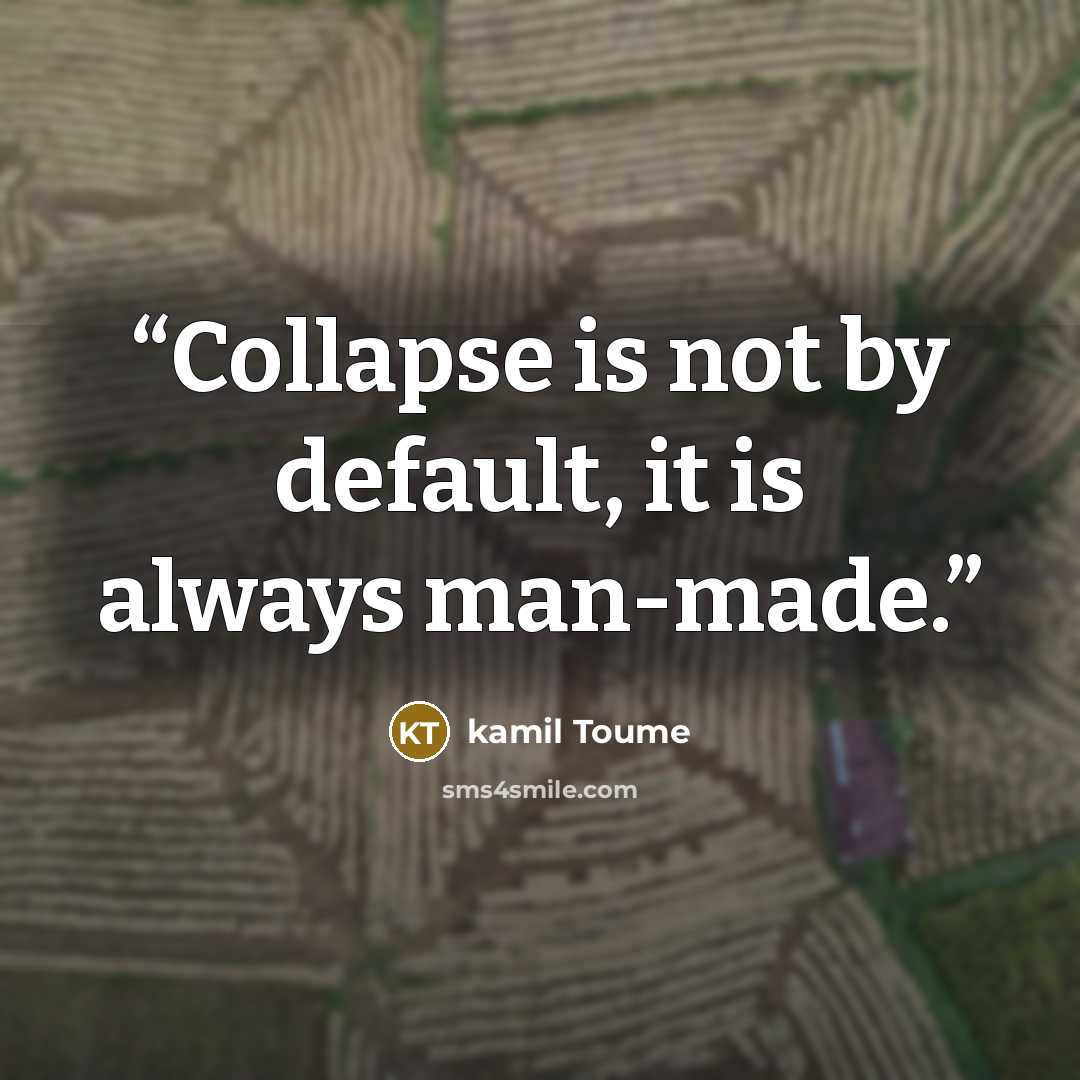“Collapse is not by default, it is always man-made.” quote by kamil Toume