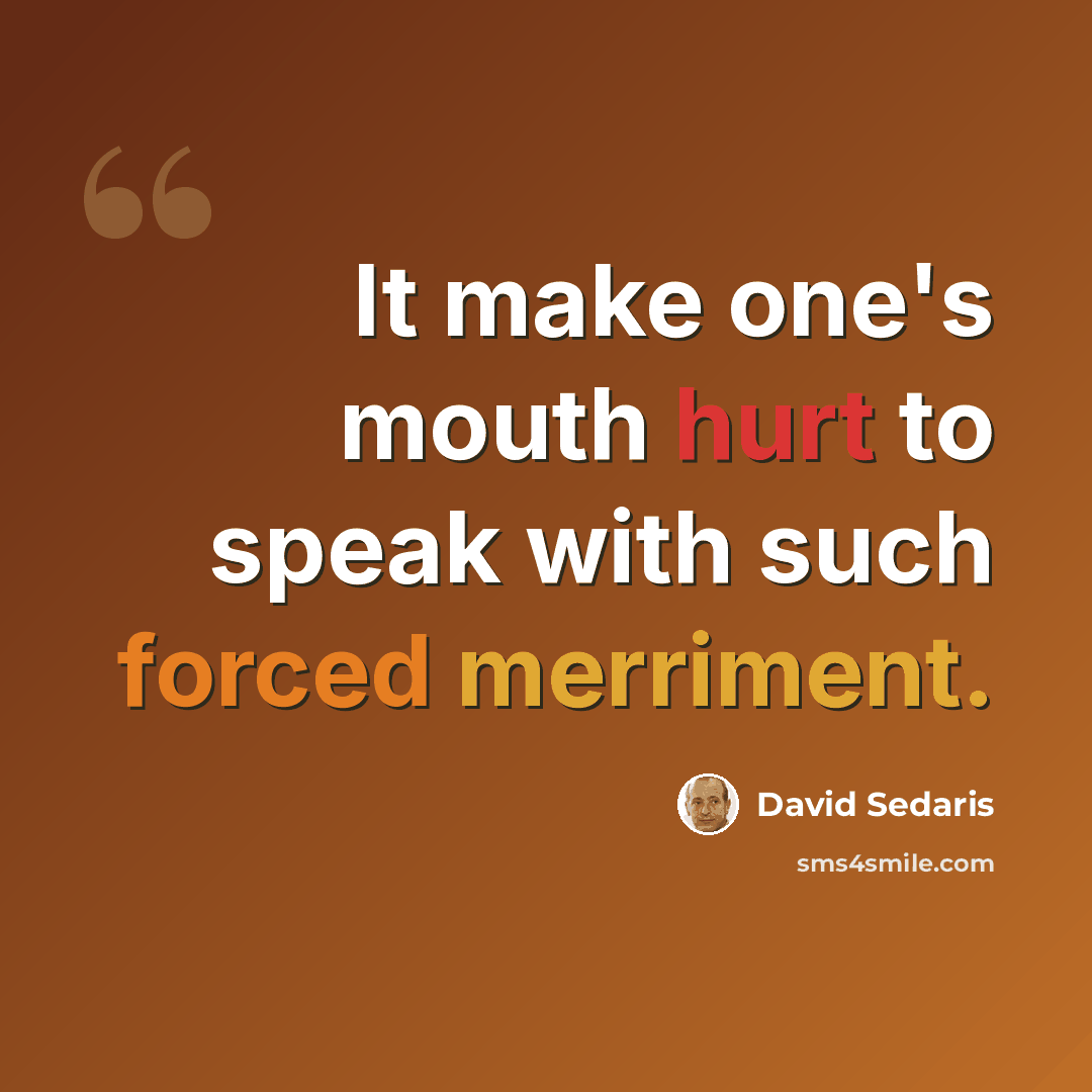 “It make one's mouth hurt to speak with such forced merriment.” quote by David Sedaris