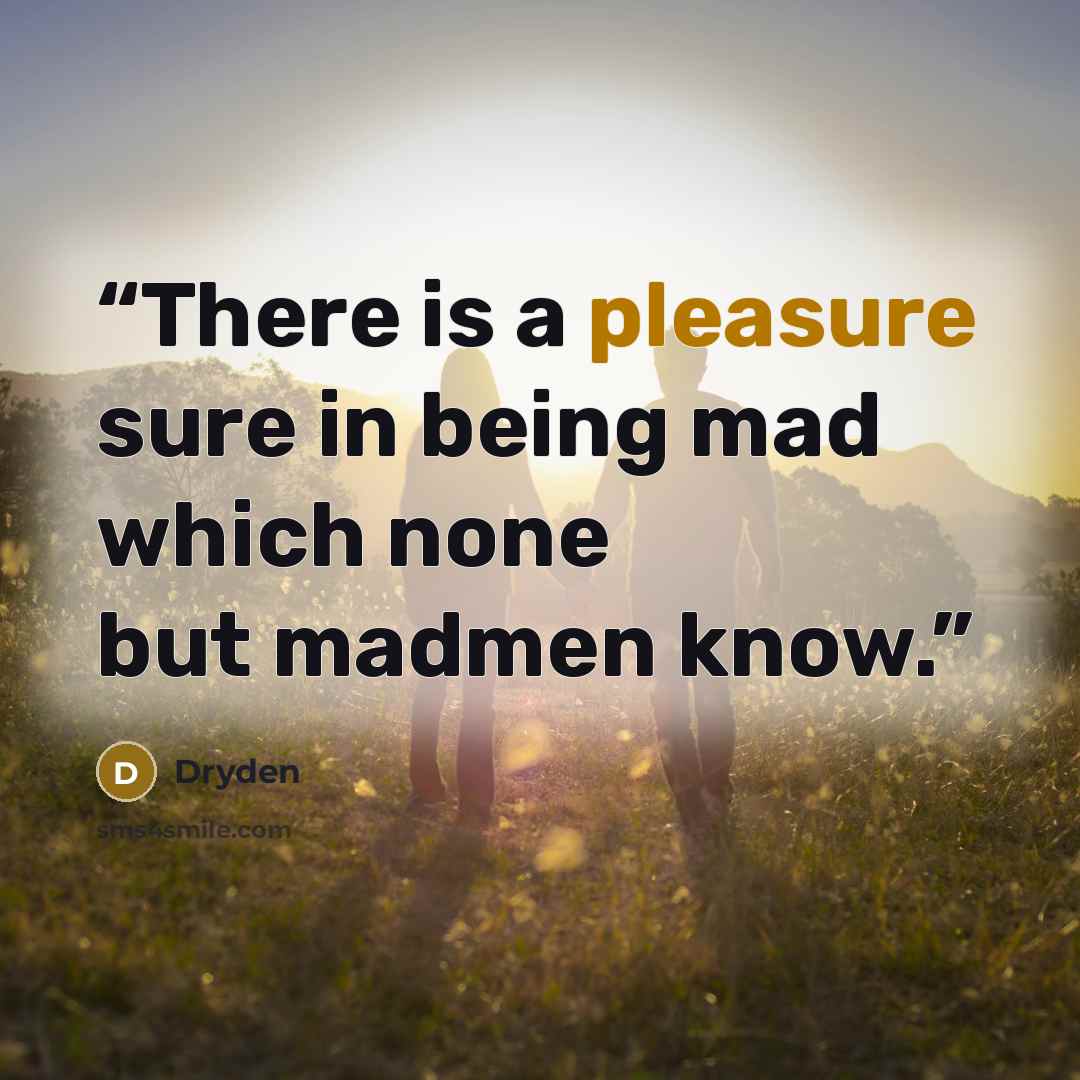“There is a pleasure sure in being mad which none but madmen know.” quote by Dryden